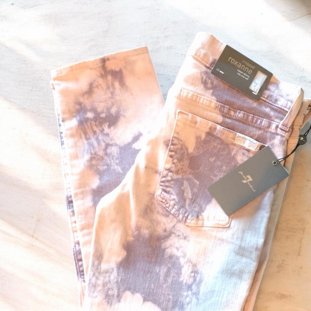 7 Seven for All Mankind Roxanne Cloud Tye Dye Crop Jean NWT Lavender Skinny Boho